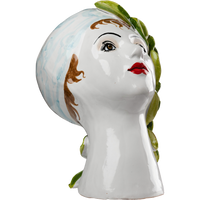 Sm Ceramic Leaning Head Vase, Green Leaves