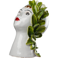 Sm Ceramic Leaning Head Vase, Green Leaves