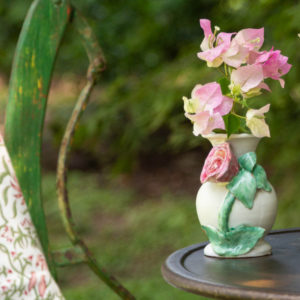 Small White Vase with Pink Rose
