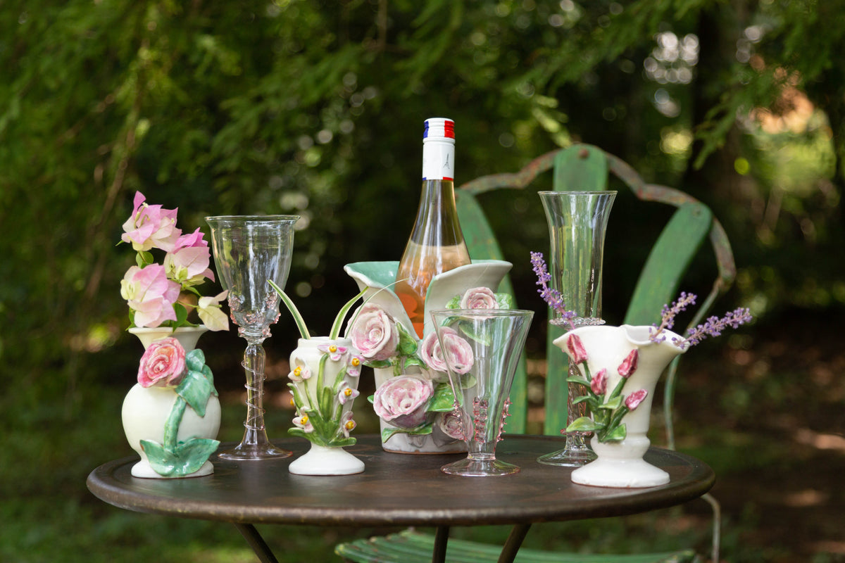 Small White Vase with Pink Tulips