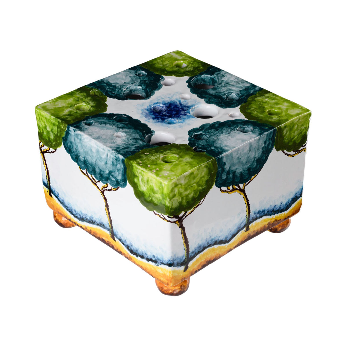Tulipiere, Turquoise White with Painted Trees
