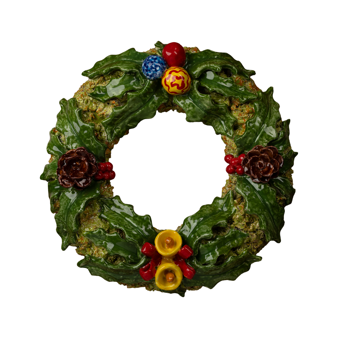 Holly Wreath: Pinecones & Bells