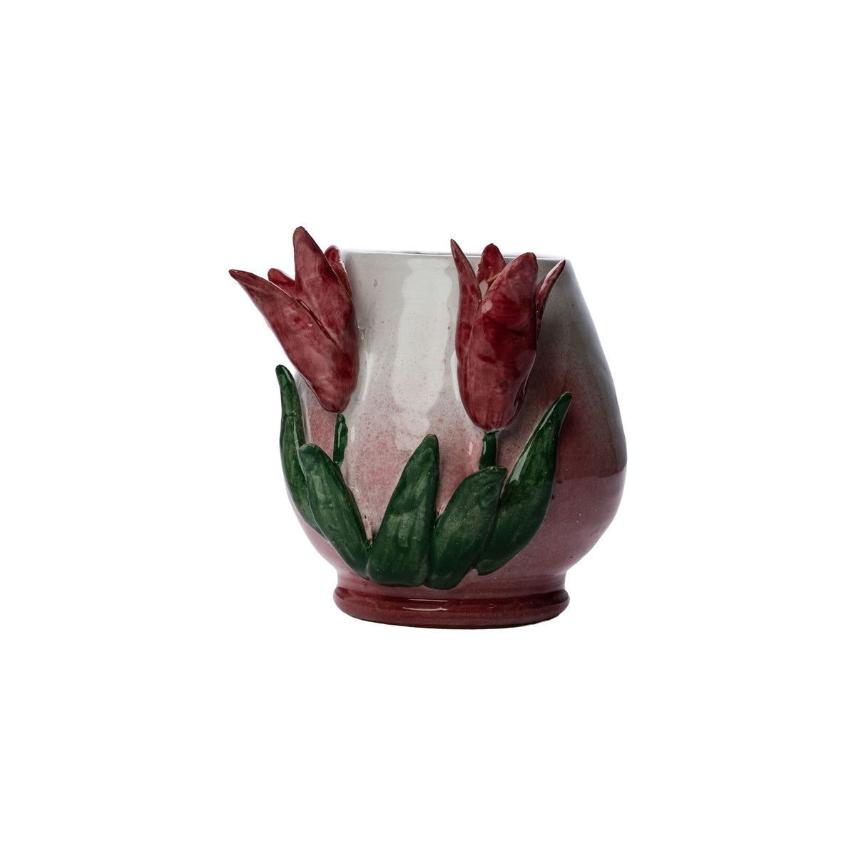 Small White Vase with Pink Tulips