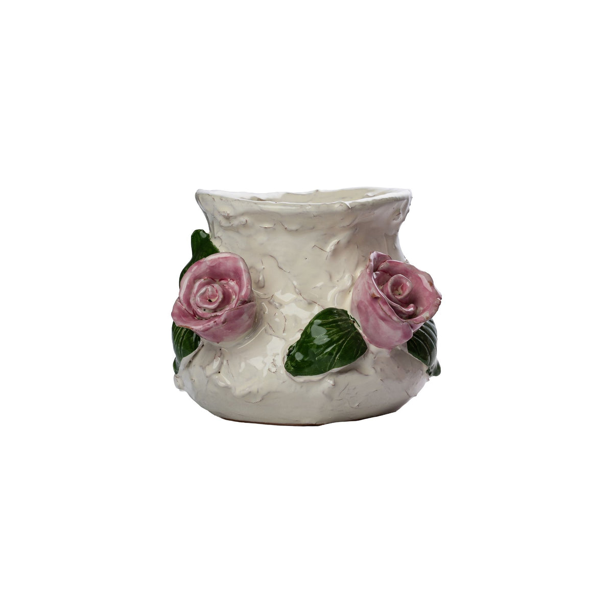 Small White Vase with Pink Roses