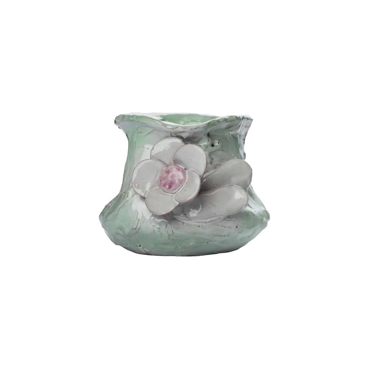 Small Green Vase with Pink Flowers