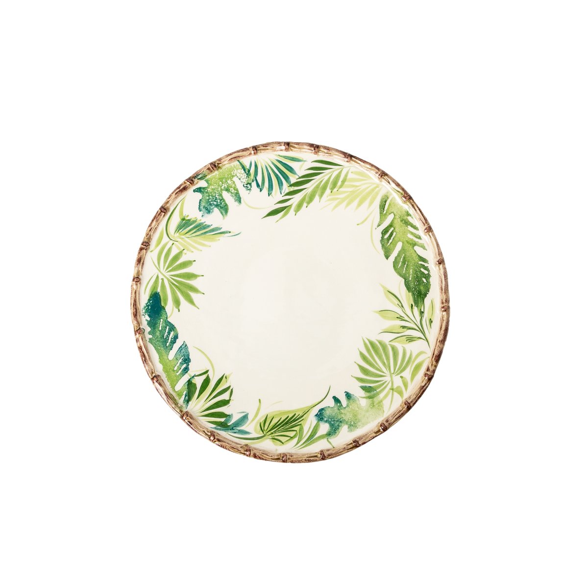 Compagnia Dinner Plate, Green Leaves w/ Bamboo, Large