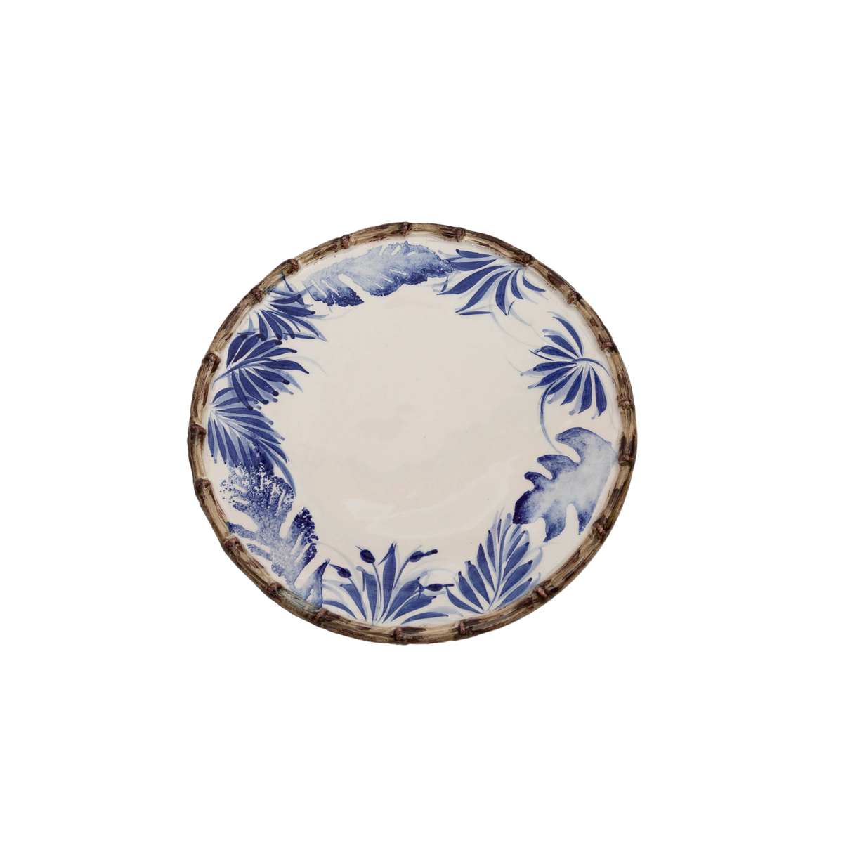 Compagnia Dessert Plate, Blue Leaves w/ Bamboo, Small