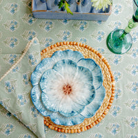 Sage Green/Blue Flower Tablecloth with Lace Edge