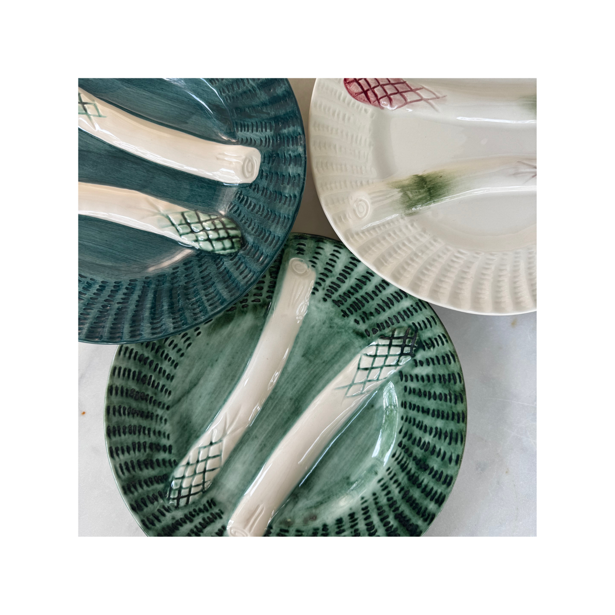 Asparagus Plate, Green w/ White
