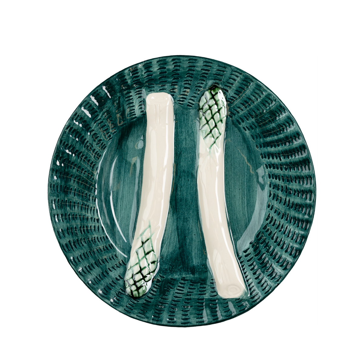 Asparagus Plate, Turquoise w/ White