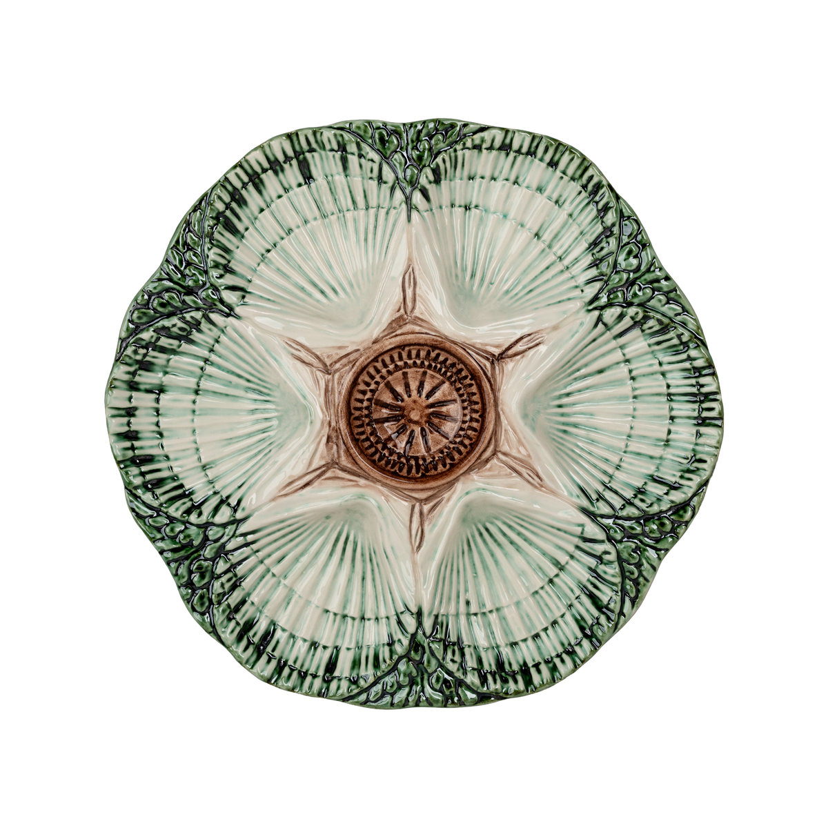 NOLA Oyster Plate, Green, Brown & Cream