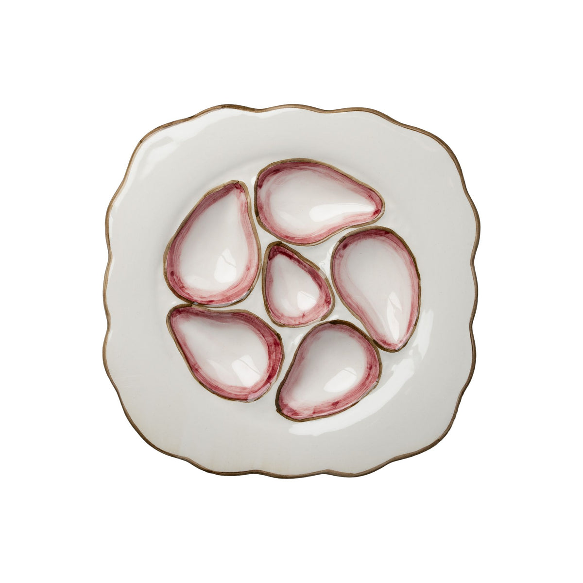 Scalloped Oyster Plate, White & Pink