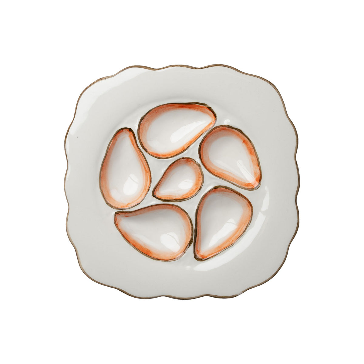 Scalloped Oyster Plate, White & Orange