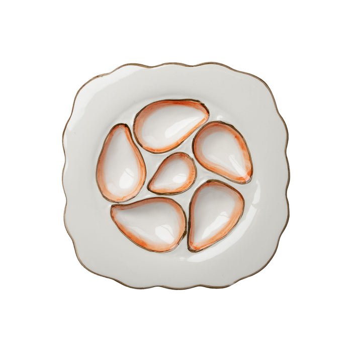 Scalloped Oyster Plate, White & Orange