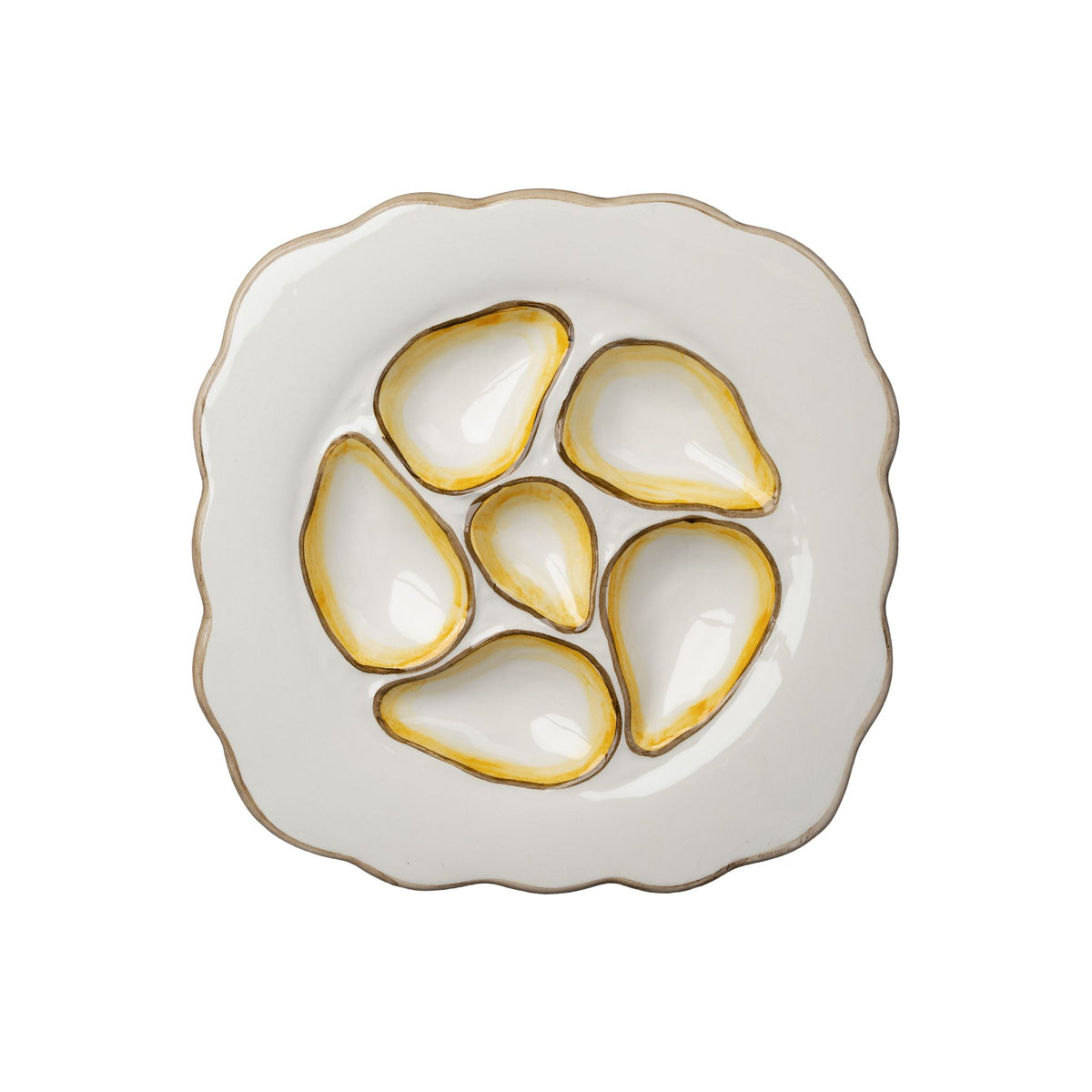 Scalloped Oyster Plate, White & Yellow
