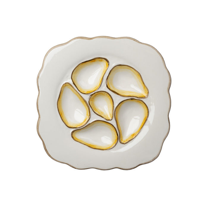 Scalloped Oyster Plate, White & Yellow