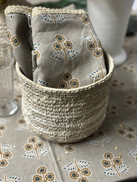 Gray with Yellow & Blue Flowers Tablecloth with Floral Lace Edge