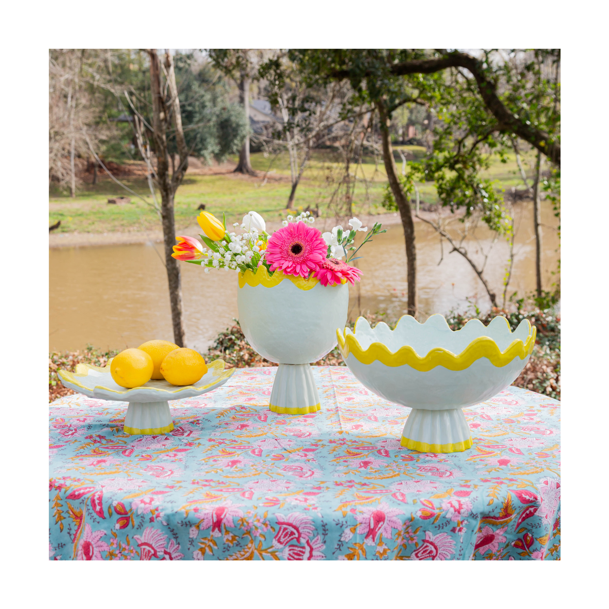 Rickrack Small Cachepot, Jade & Yellow