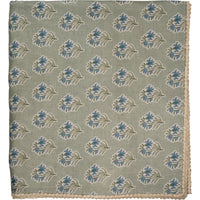 Sage Green/Blue Flower Tablecloth with Lace Edge