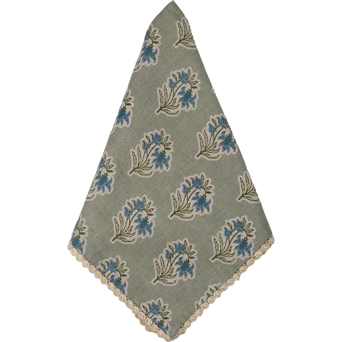 Sage Green/Blue Flower Napkin with Floral Lace Edge