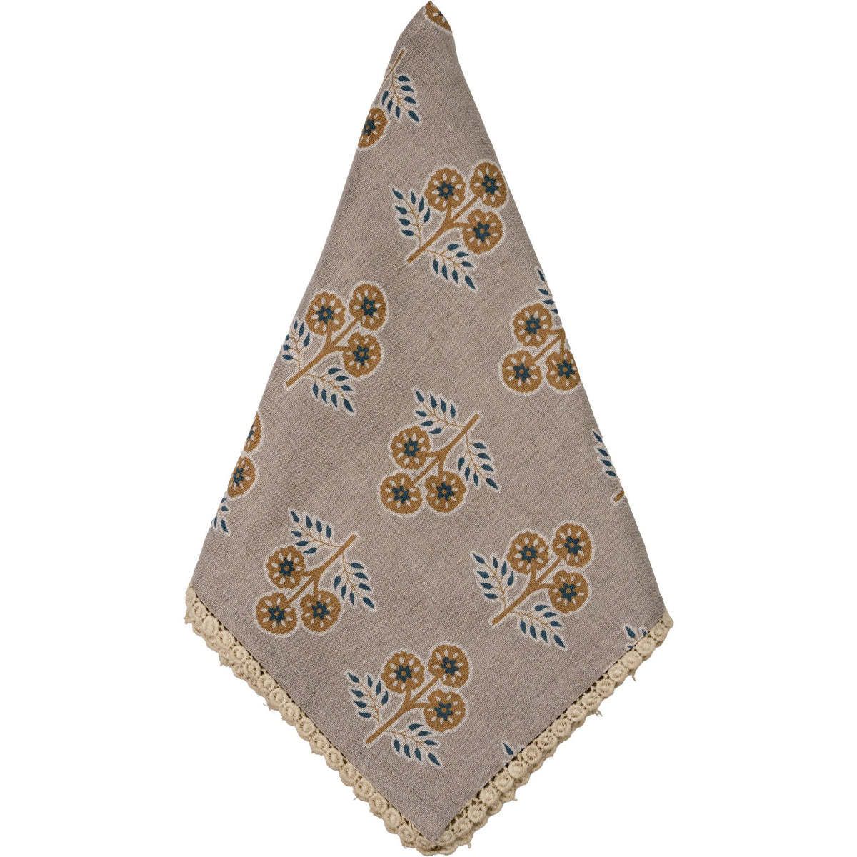 Gray with Yellow & Blue Flowers Napkin with Floral Lace Edge