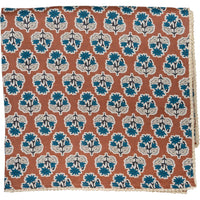 Cinnamon Brown w/ Blue Flowers Tablecloth with Floral Lace Edge