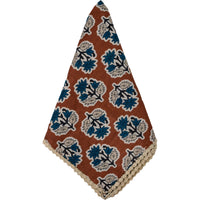 Cinnamon Brown w/ Blue Flowers Napkin with Floral Lace Edge