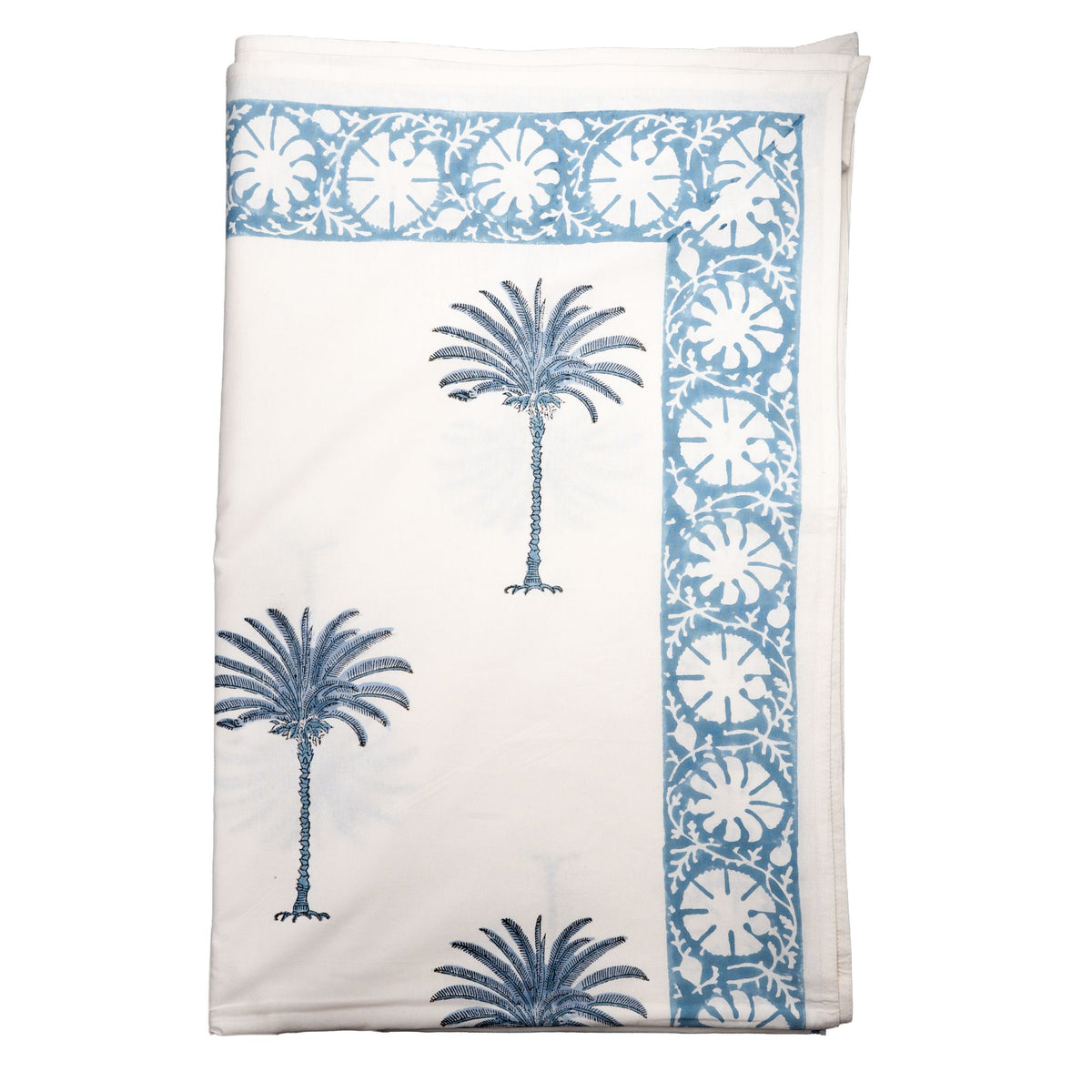 Cabana Tablecloth, Blue Palm with Border