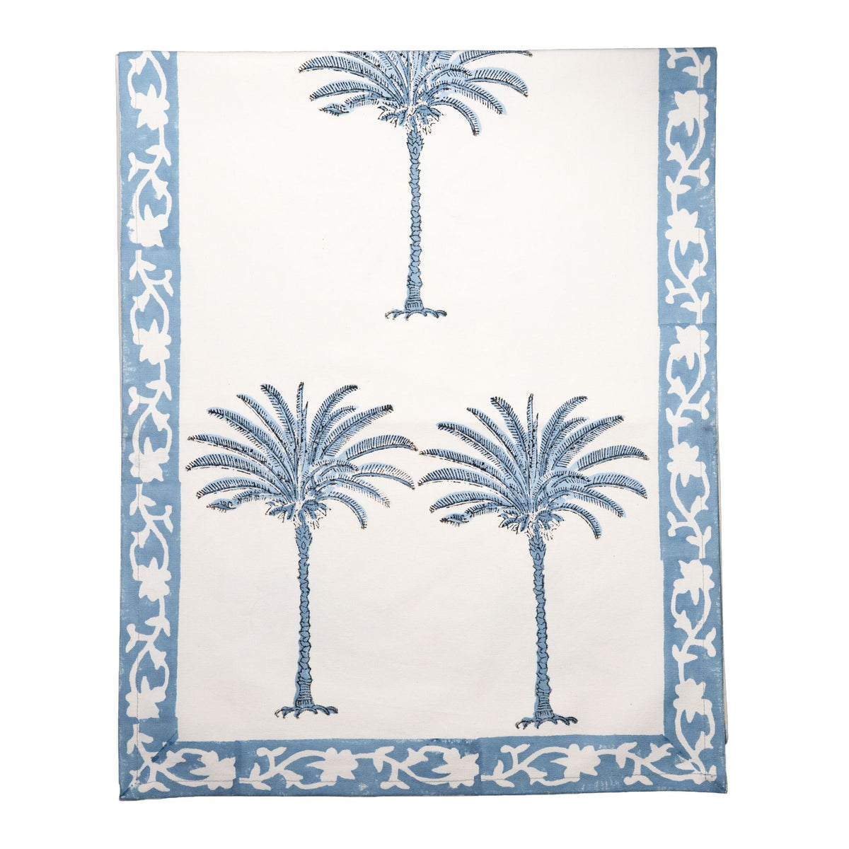 Cabana Runner, Blue Palm with Border