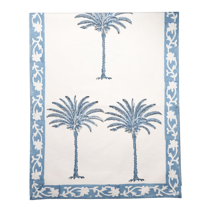 Cabana Runner, Blue Palm with Border