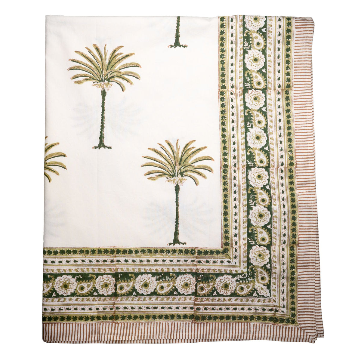 Cabana Tablecloth, Green Palm with Border