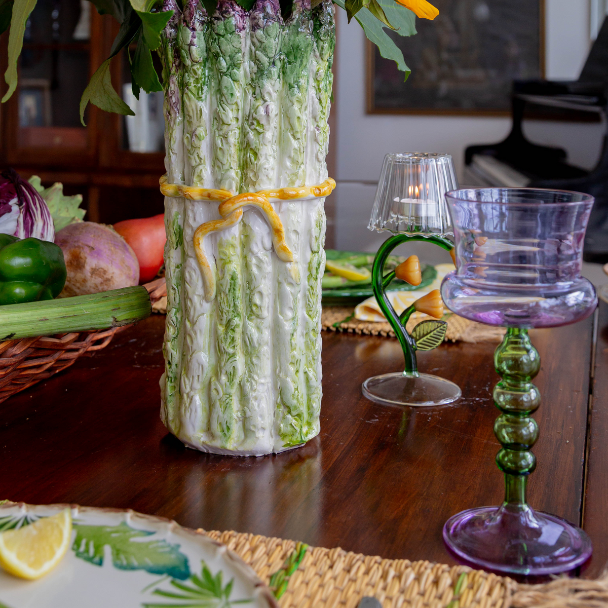 Palazzo Square Wine Glass, Lavender & Green