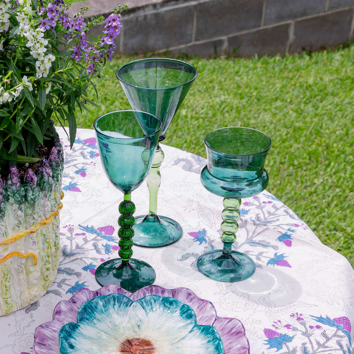 Palazzo Round Wine Glass, Turquoise & Green