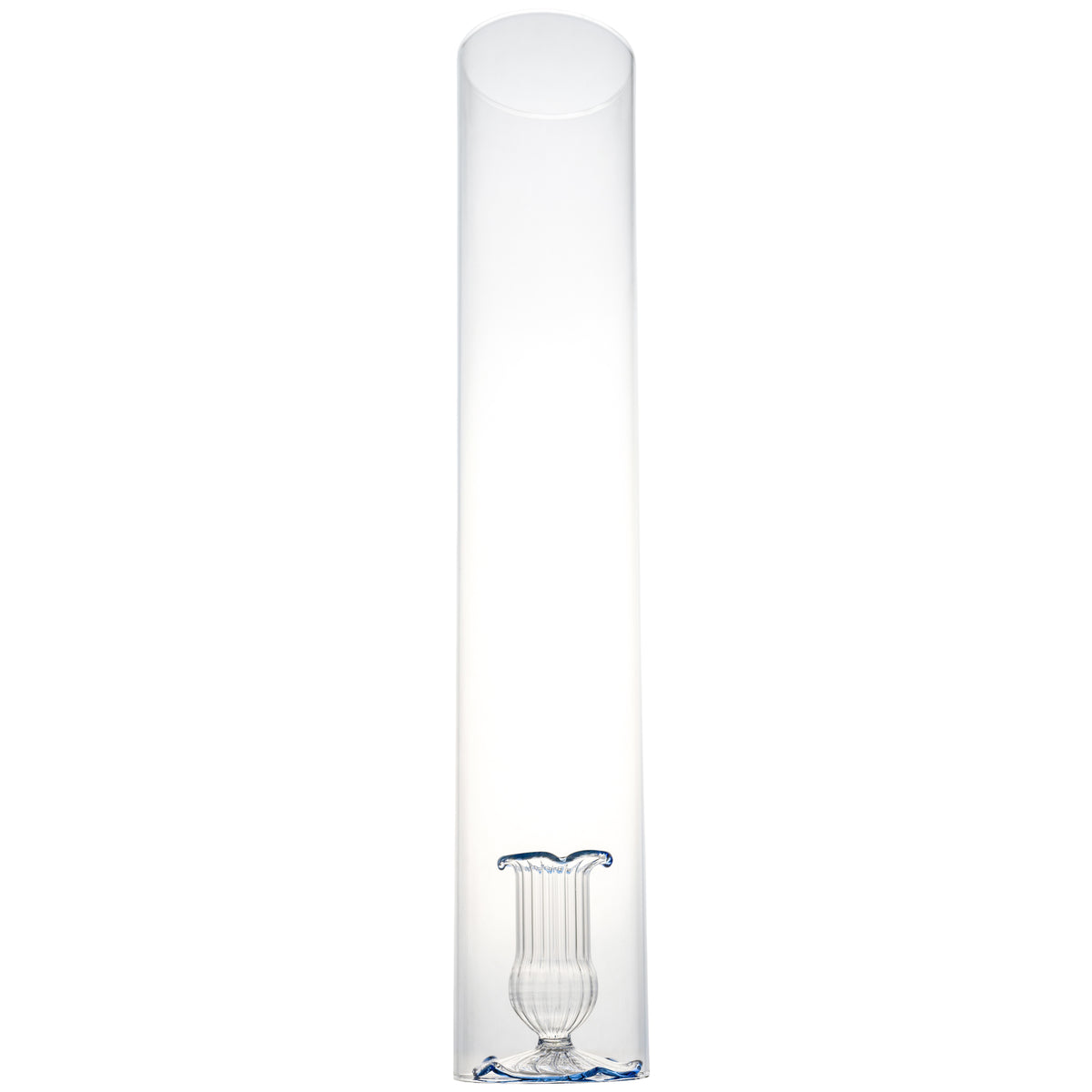 2 Piece, Clear with Blue Trim Candleholder and Clear Cylinder