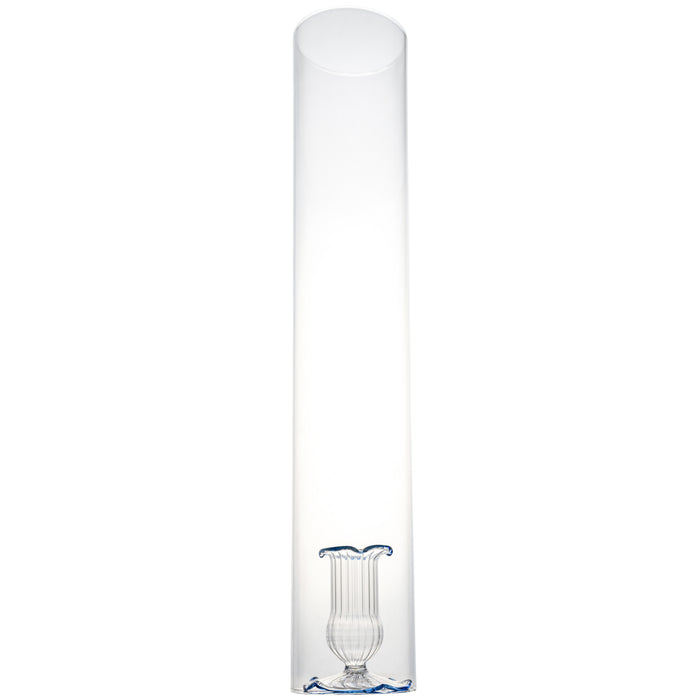 2 Piece, Clear with Blue Trim Candleholder and Clear Cylinder