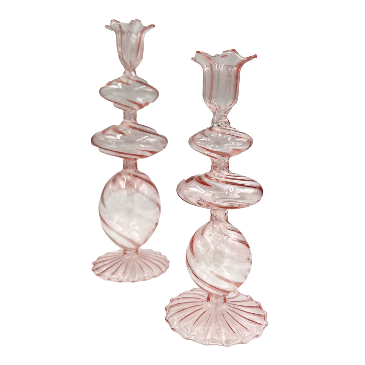 Pink Swirl Glass Candlestick, Medium