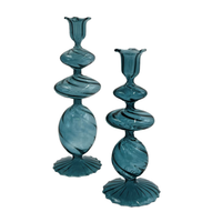 Blue Swirl Glass Candlestick, Large
