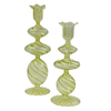 Green Swirl Glass Candlestick, Medium