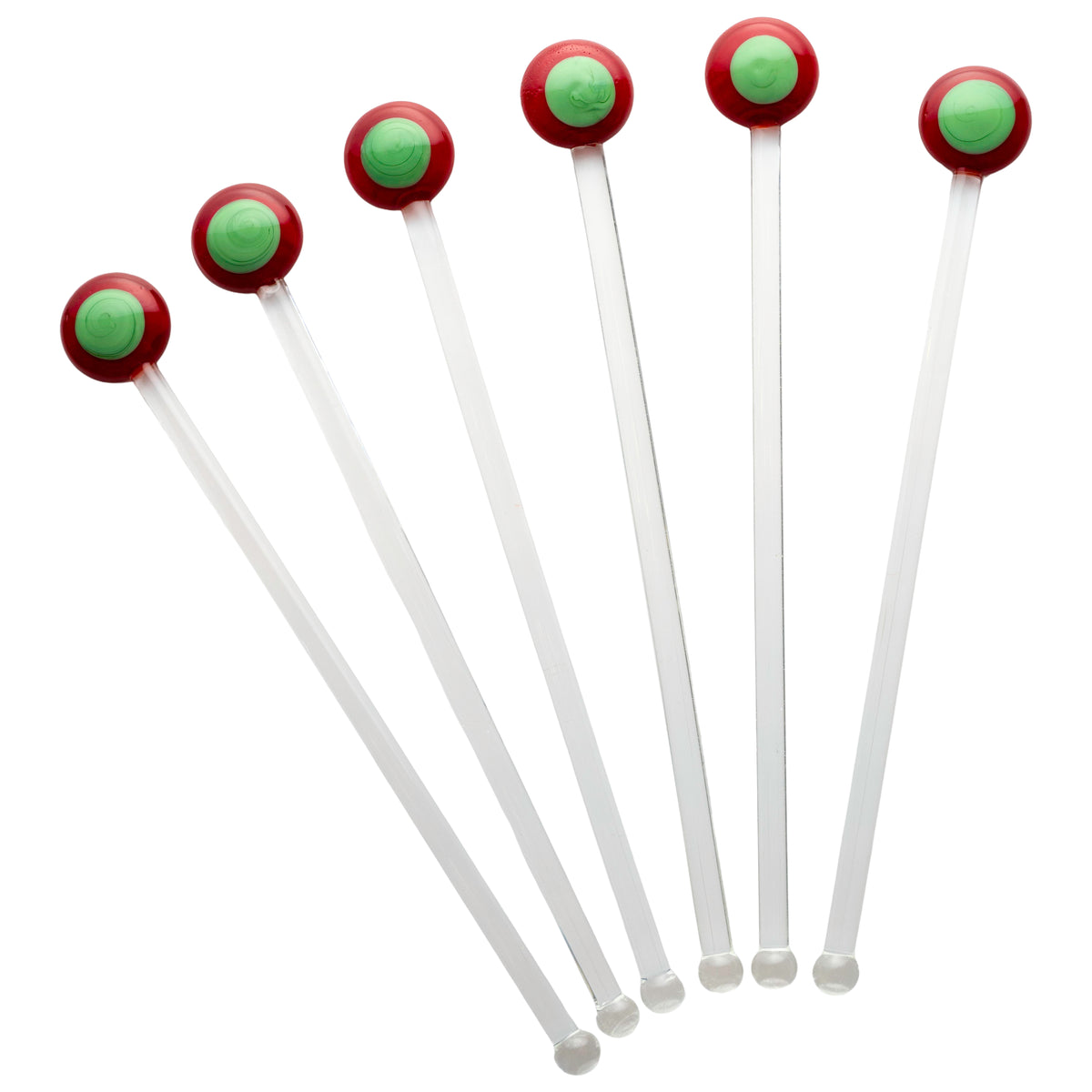 Red and Green Swizzle Glass Stiffing Sticks, Set of 6