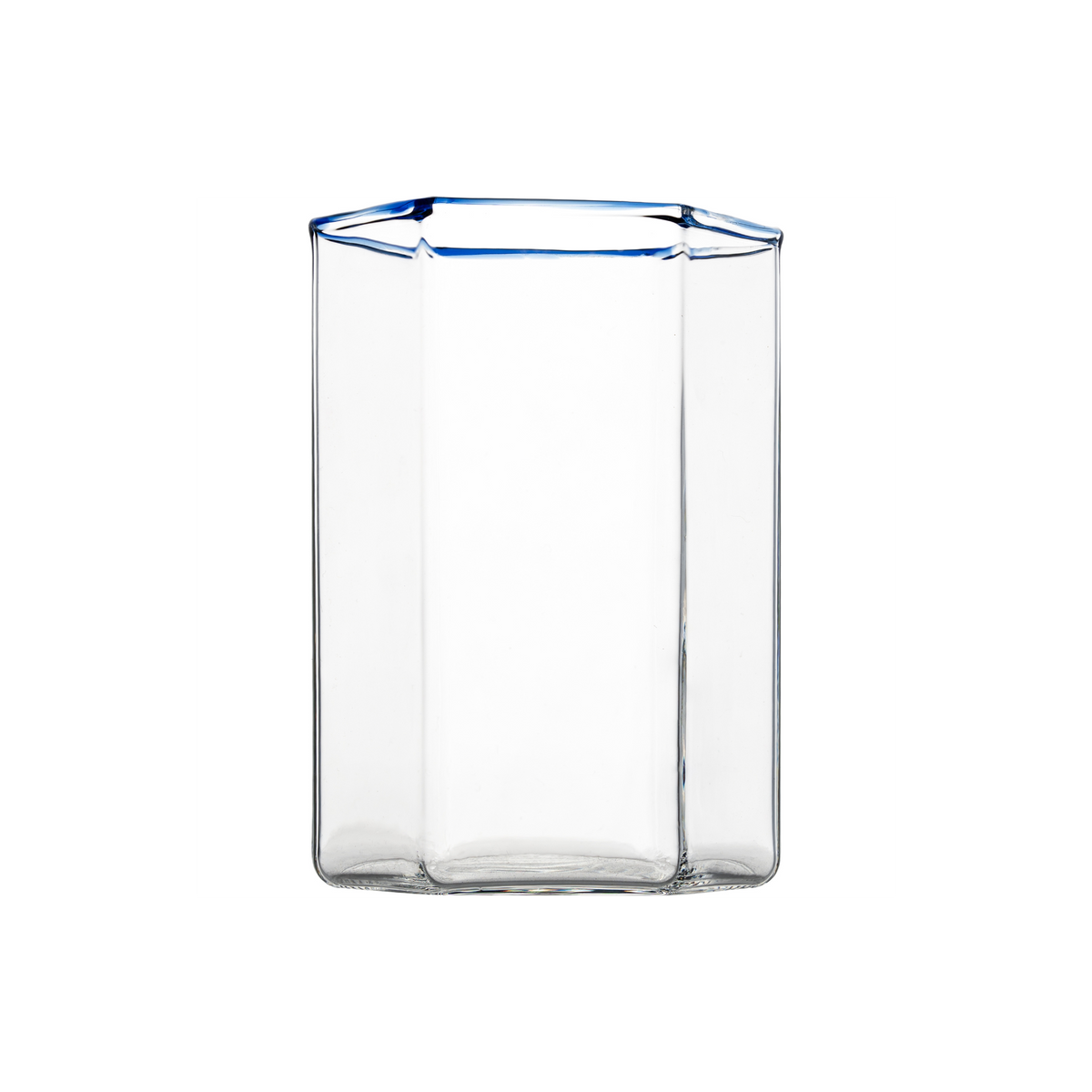 Hampton Hexagon Tumbler, Clear with Blue Rim