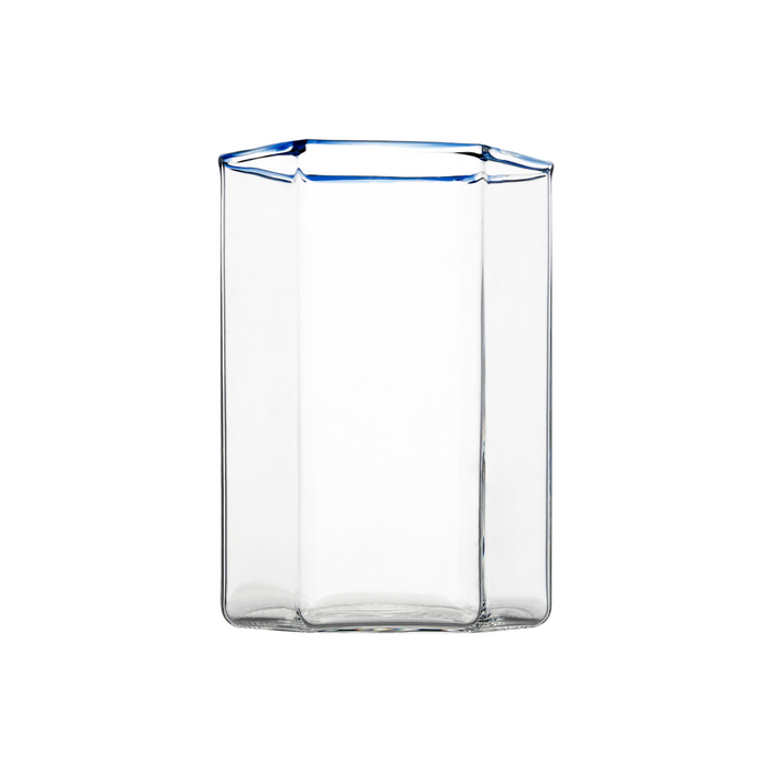 Hampton Hexagon Tumbler, Clear with Blue Rim