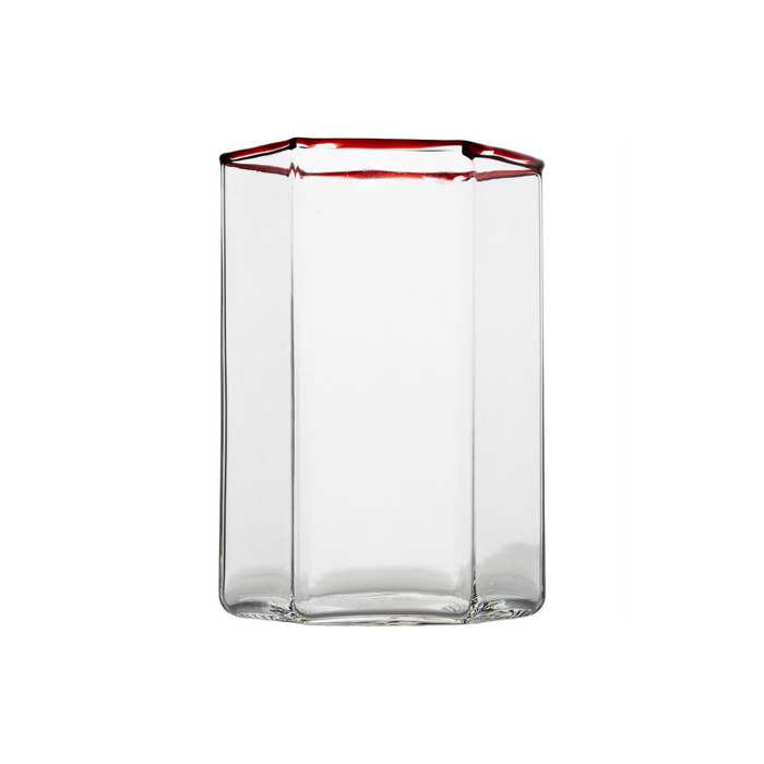 Hampton Hexagon Tumbler, Clear with Red Rim