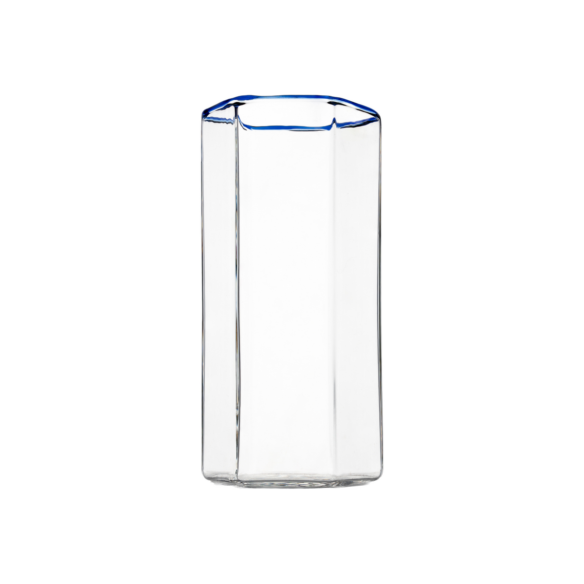 Hampton Hexagon Highball, Clear with Blue Rim