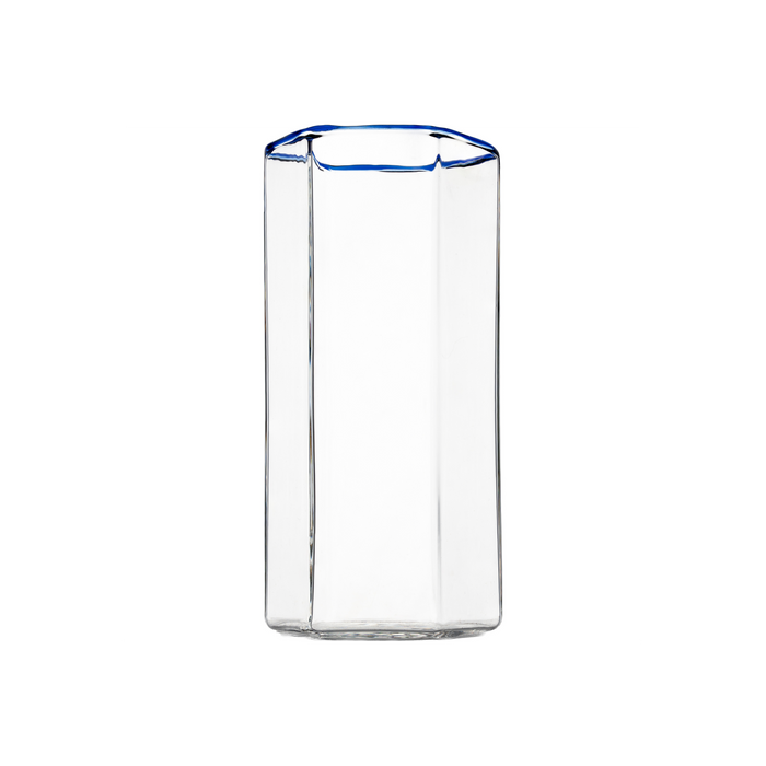 Hampton Hexagon Highball, Clear with Blue Rim