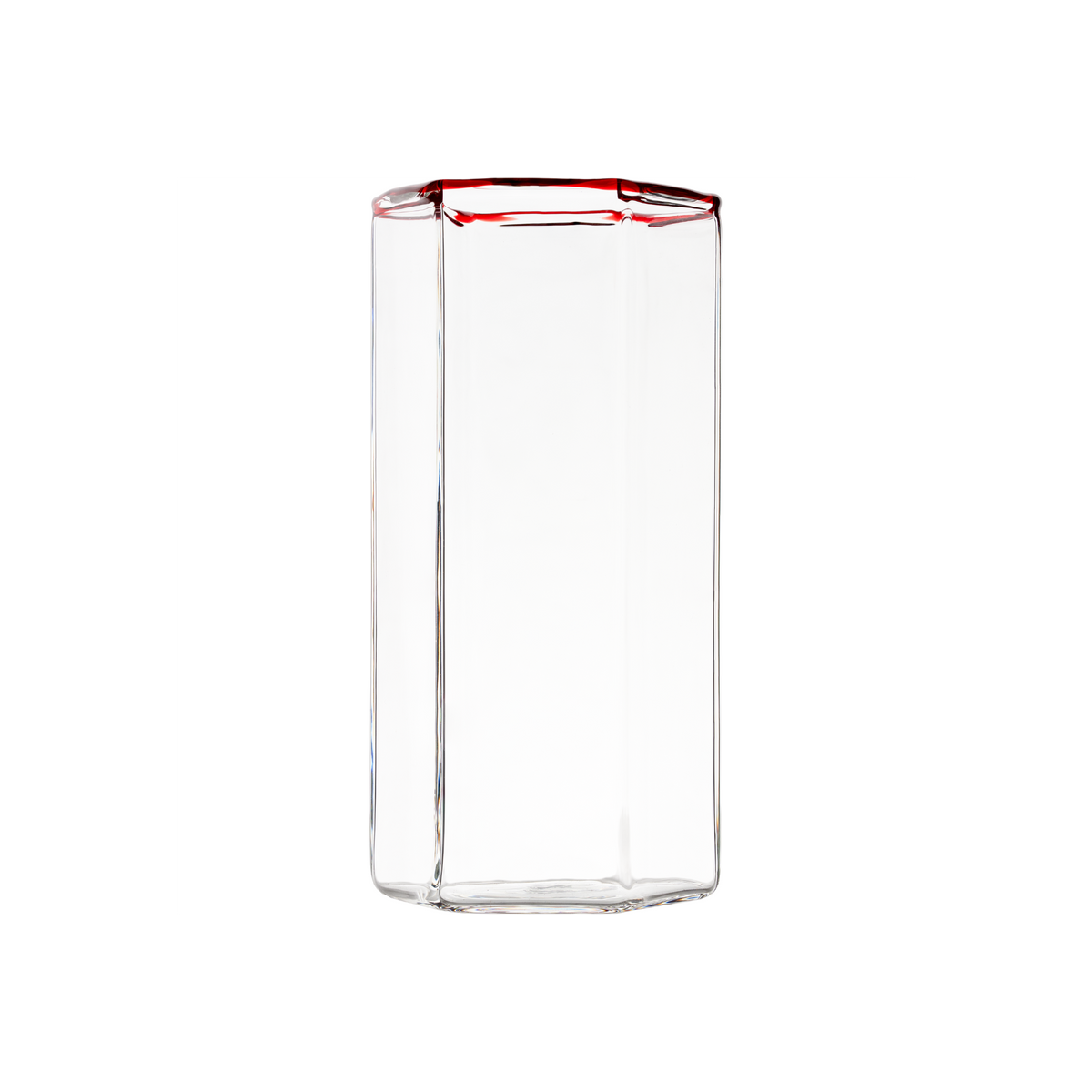 Hampton Hexagon Highball, Clear with Red Rim