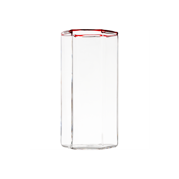 Hampton Hexagon Highball, Clear with Red Rim