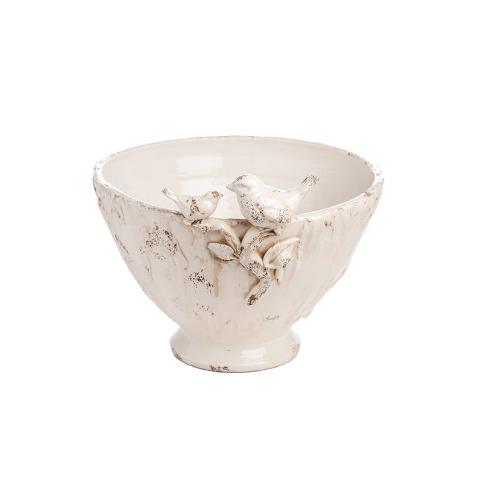 260118 Abigails Wholesale Home Décor Ceramics and Terra Cotta Centerpieces White Ceramic Centerpiece with Birds Uccello