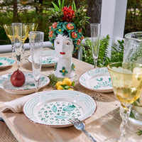 Casa Nuno Green and White Dinner Plate, 2 Flowers/Waves