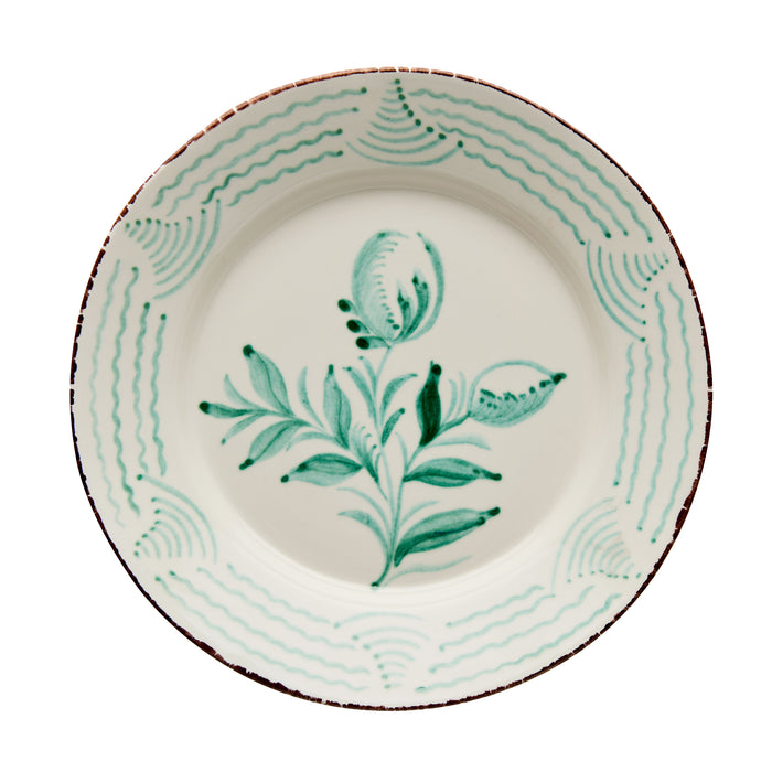 Casa Nuno Green and White Dinner Plate, 2 Flowers/Waves