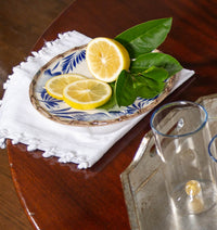 Compagnia Dessert Plate, Blue Leaves w/ Bamboo, Small
